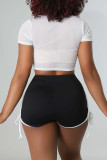 Black White Casual Solid Bandage Patchwork Slit O Neck Short Sleeve Two Pieces