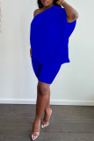 Royal Blue Sexy Casual Patchwork Backless One Shoulder Sleeveless Two Pieces