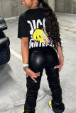 Yellow Fashion Casual Print Basic O Neck T-Shirts