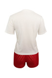 Red Casual Print Patchwork O Neck Short Sleeve Two Pieces