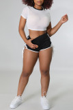 Black White Casual Solid Bandage Patchwork Slit O Neck Short Sleeve Two Pieces
