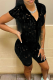 Black Sexy Solid Patchwork Turndown Collar Skinny Rompers