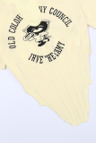 Light Yellow Fashion Print Patchwork U Neck T-Shirts
