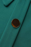 Deep Blue Casual Daily Solid Patchwork Buckle Turndown Collar One Step Skirt Dresses