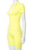 Yellow Sexy Solid Patchwork Turndown Collar Skinny Rompers
