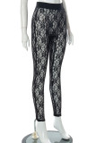Black Sexy Solid Patchwork Regular High Waist Pencil Solid Color Bottoms
