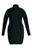 Pink Sweet Solid Patchwork Fold Half A Turtleneck Irregular Dress Dresses