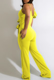 Red Fashion Casual Solid Patchwork With Belt V Neck Regular Jumpsuits