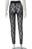 Black Sexy Solid Patchwork Regular High Waist Pencil Solid Color Bottoms