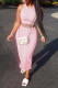 Pink Sexy Solid Patchwork O Neck Sleeveless Two Pieces