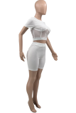 Red Sexy Solid Mesh O Neck Short Sleeve Two Pieces