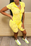 Yellow Sexy Solid Patchwork Turndown Collar Skinny Rompers