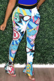 Sky Blue Fashion Casual Print Patchwork Skinny High Waist Speaker Trousers
