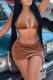 Brown Fashion Sexy Print Bandage Swimwears