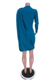 Blue Sexy Solid Patchwork O Neck Irregular Dress Dresses