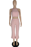 Pink Sexy Solid Patchwork O Neck Sleeveless Two Pieces