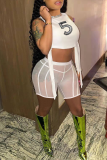 White Sexy Print Mesh U Neck Sleeveless Two Pieces
