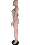 Pink Sexy Solid Patchwork O Neck Sleeveless Two Pieces