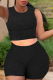 Black Casual Solid Patchwork O Neck Sleeveless Two Pieces