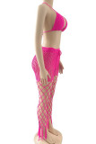 Black Sexy Solid Hollowed Out Patchwork See-through Halter Sleeveless Two Pieces