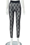 Black Sexy Solid Patchwork Regular High Waist Pencil Solid Color Bottoms