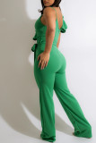 Red Fashion Casual Solid Patchwork With Belt V Neck Regular Jumpsuits