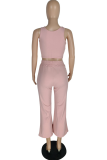 Pink Sexy Solid Patchwork O Neck Sleeveless Two Pieces