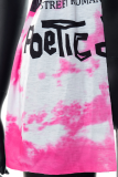 Pink Fashion Print Tassel Bandage V Neck T-Shirts