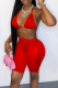 Red Sexy Solid Patchwork Spaghetti Strap Sleeveless Two Pieces