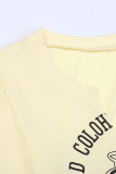 Light Yellow Fashion Print Patchwork U Neck T-Shirts