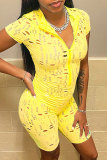 Yellow Sexy Solid Patchwork Turndown Collar Skinny Rompers