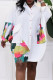 White Casual Print Patchwork Pocket Buckle Turndown Collar Shirt Dress Dresses