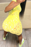 Yellow Sexy Solid Patchwork Turndown Collar Skinny Rompers