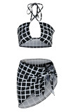 Pink Sexy Print Patchwork Swimwears