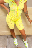 Yellow Sexy Solid Patchwork Turndown Collar Skinny Rompers