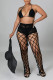 Black Sexy Solid Hollowed Out Patchwork See-through Halter Sleeveless Two Pieces