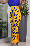 Yellow Fashion Casual Print Basic Regular High Waist Skirt