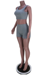 Black Casual Solid Patchwork O Neck Sleeveless Two Pieces