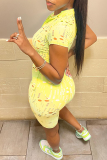 Yellow Sexy Solid Patchwork Turndown Collar Skinny Rompers