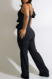 Red Fashion Casual Solid Patchwork With Belt V Neck Regular Jumpsuits