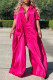 Rose Red Casual Solid Patchwork Turndown Collar Loose Jumpsuits