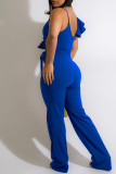 Red Fashion Casual Solid Patchwork With Belt V Neck Regular Jumpsuits