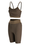 White Casual Sportswear Solid Backless Spaghetti Strap Sleeveless Two Pieces