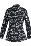 Black Fashion Casual Letter Print Basic Turndown Collar Shirt Dress Dresses