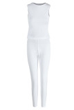 White Casual Solid Split Joint O Neck Sleeveless Two Pieces