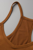 Tangerine Red Fashion Sexy Solid Backless Spaghetti Strap Long Dress