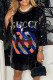 Black Fashion Street Letter Sequins O Neck Straight Dresses