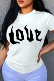 Red Fashion Casual Letter Print Basic O Neck T-Shirts