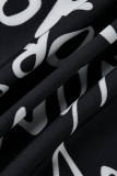 Black Fashion Casual Letter Print Basic Turndown Collar Shirt Dress Dresses