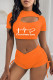 Orange Fashion Casual Print Hollowed Out Draw String Frenulum O Neck Short Sleeve Two Pieces